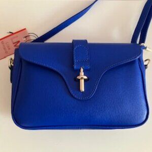 NWT Italian Leather Royal Blue Saffiano Leather Crossbody